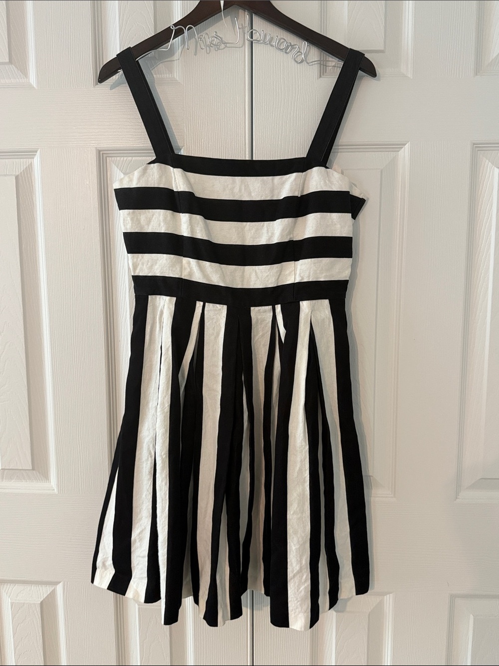 LOFT Fit & Flare Dress Women's 6 Striped Linen Cotton Pleated Resort Vacation